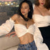 Women Cropped Bow Short Top With Long Sleeves - ROUTINE FASHION